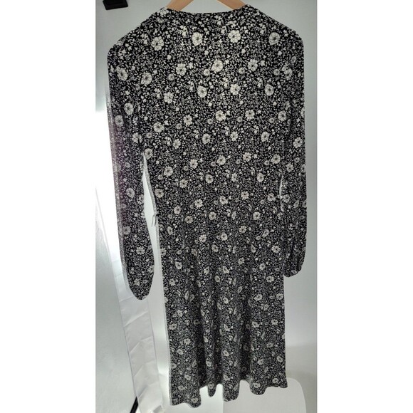 MICHAEL KORS BLACK & BONE FLORAL STRETCH BUTTON DOWN MIDI DRESS - Picture 2 of 6